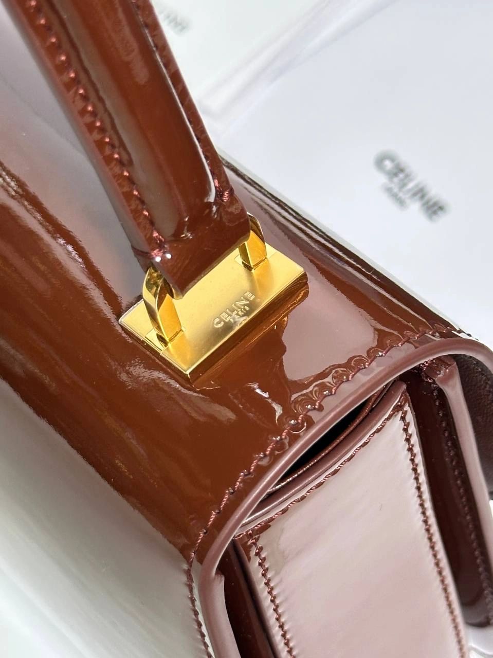Celine teen Garance bag in patent Calfskin dark brown - Image 5