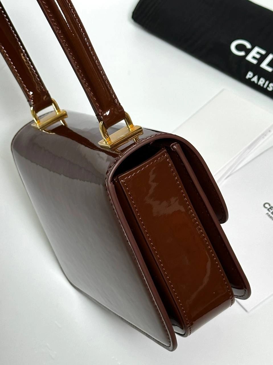 Celine teen Garance bag in patent Calfskin dark brown - Image 4