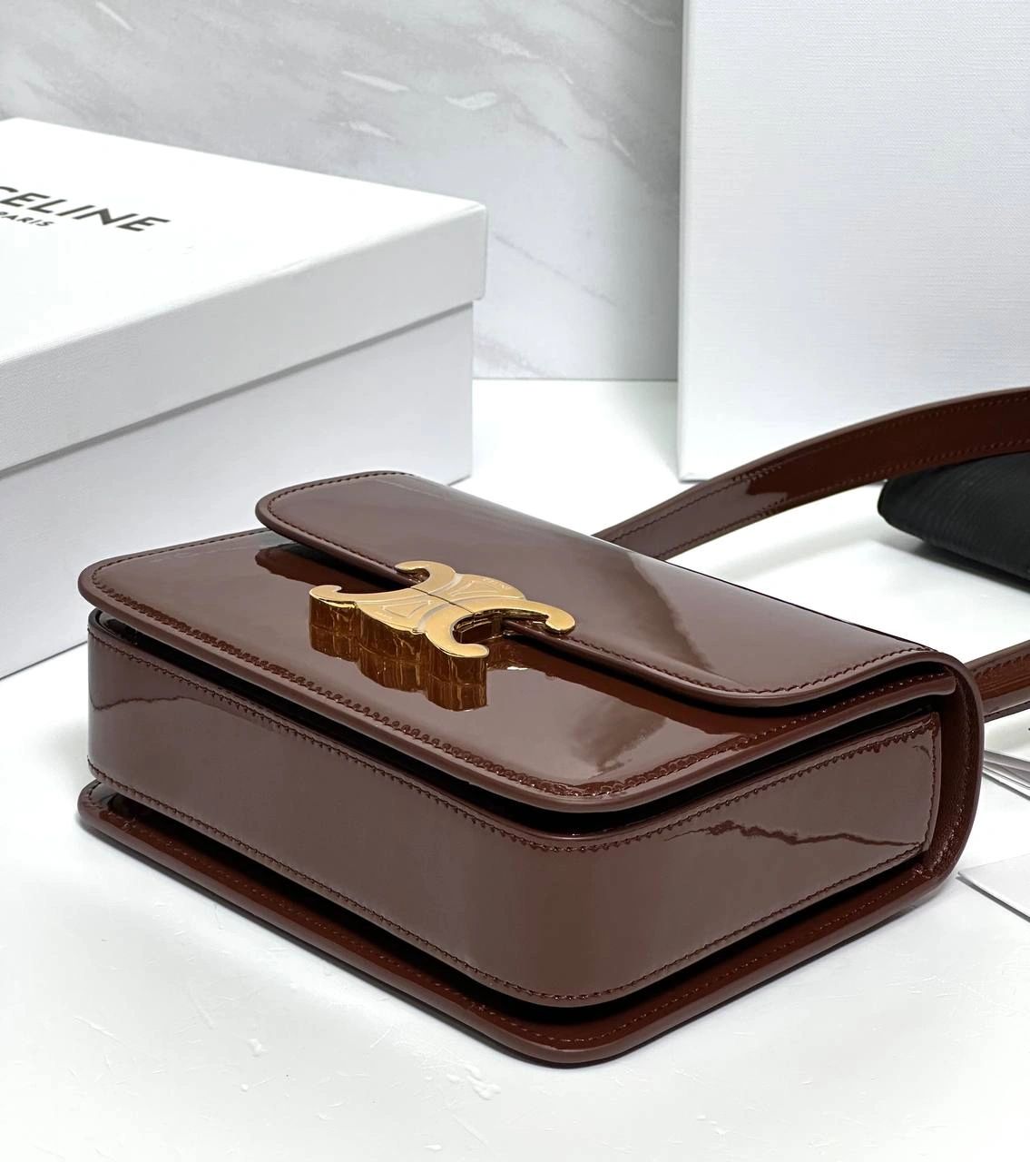 Celine teen Garance bag in patent Calfskin dark brown - Image 8