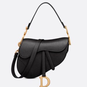 Dior Saddle Bag With Strap Black Grained Calfskin