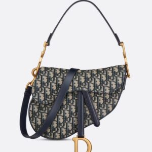 Dior Saddle Bag With Strap Blue Oblique Jacquard