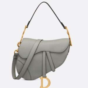 Dior Saddle Bag With Strap Gray Grained Calfskin