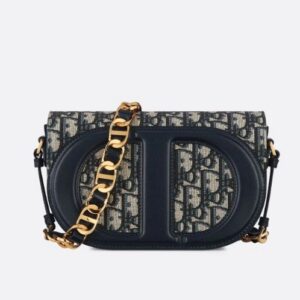 DIOR CD Signature Bag with Strap Blue Oblique Jacquard