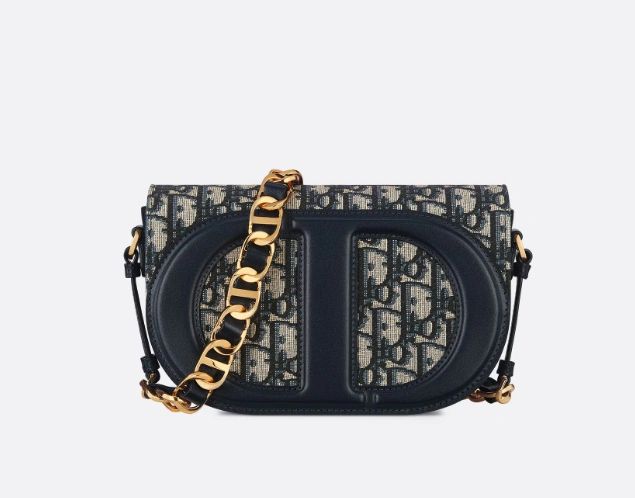 DIOR CD Signature Bag with Strap Blue Oblique Jacquard