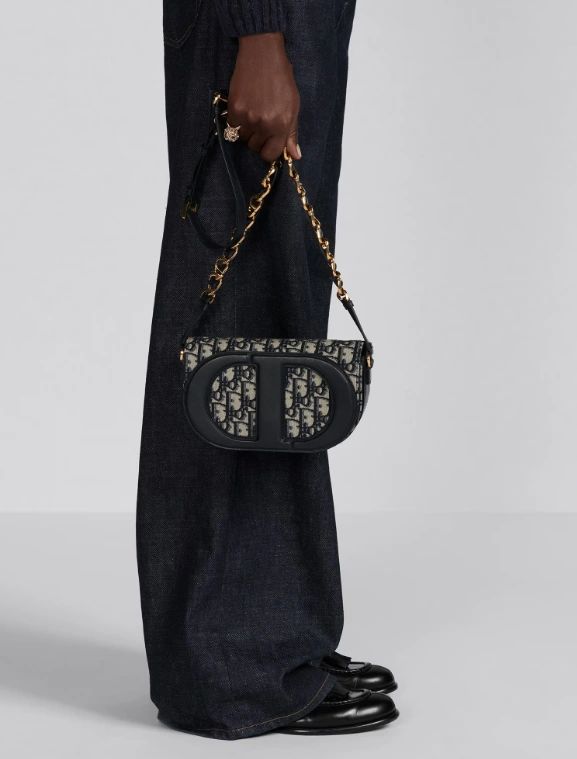 DIOR CD Signature Bag with Strap Blue Oblique Jacquard - Image 7