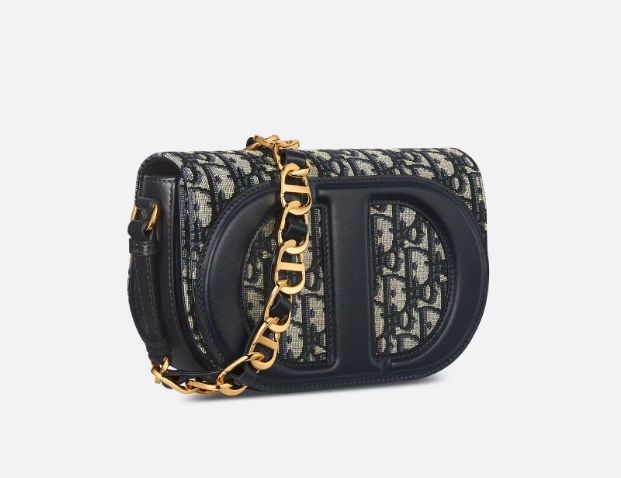 DIOR CD Signature Bag with Strap Blue Oblique Jacquard - Image 3