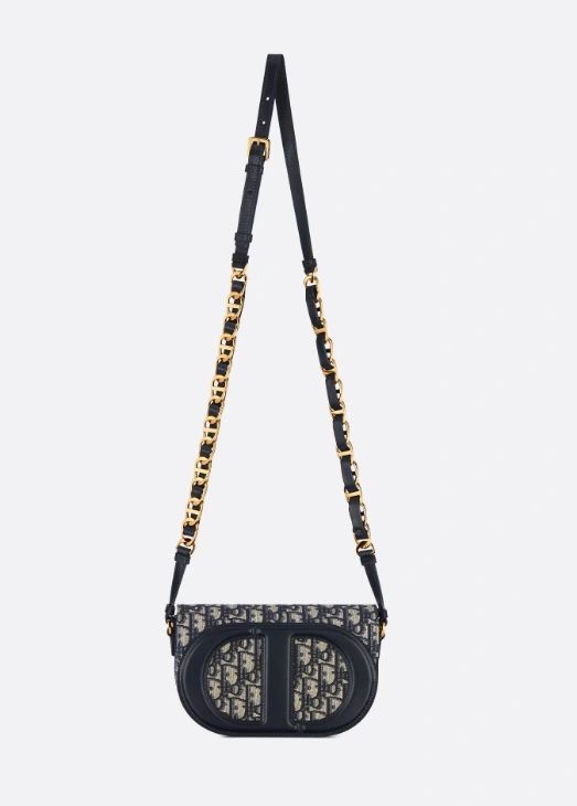 DIOR CD Signature Bag with Strap Blue Oblique Jacquard - Image 4