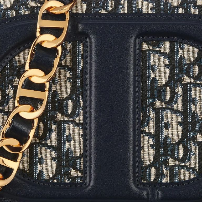 DIOR CD Signature Bag with Strap Blue Oblique Jacquard - Image 5