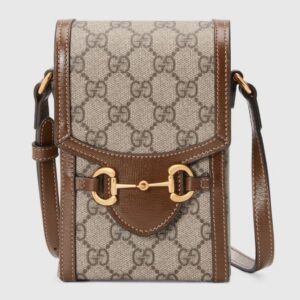 Gucci Horsebit 1955 Mini Bag Beige and ebony GG supreme canvas