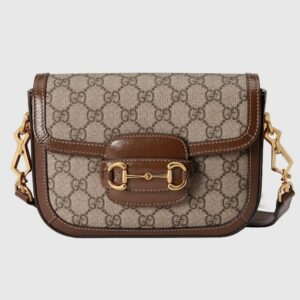 Gucci Horsebit 1955 Mini Bag Beige and ebony GG Supreme canvas