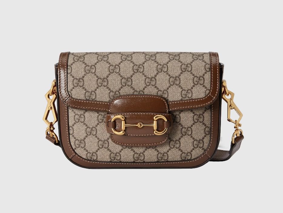 Gucci Horsebit 1955 Mini Bag Beige and ebony GG Supreme canvas