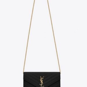 SAINT LAURENT Cassandre Matelassé Chain Wallet black