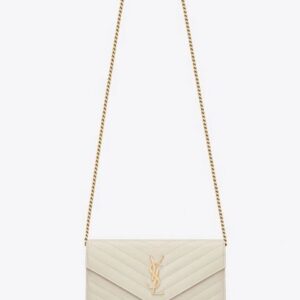 SAINT LAURENT Cassandre Matelassé Chain Wallet white