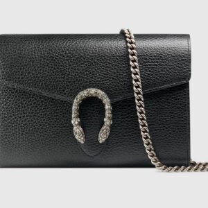 Gucci Dionysus Mini Leather Chain Wallet Black metal-free tanned leather