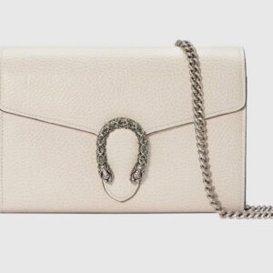 GUCCI DIONYSUS MINI LEATHER CHAIN WALLET White metal-free tanned leather
