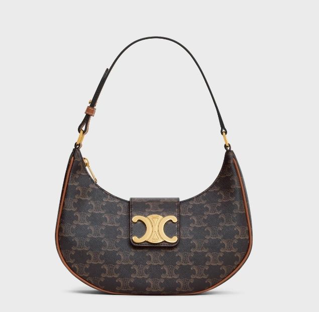 Celine MEDIUM AVA TRIOMPHE BAG IN TRIOMPHE CANVAS AND CALFSKIN TAN