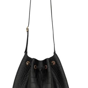 Saint Laurent Paris Vii Large Flat Hobo Bag In Crocodile-embossed Leather