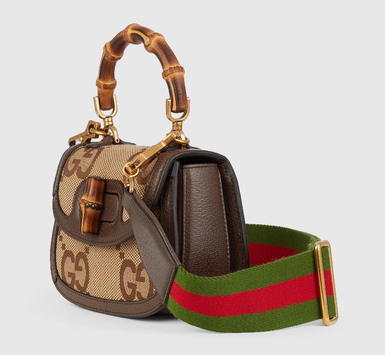 Gucci Bamboo 1947 Mini Top Handle Bag Camel and ebony jumbo GG canvas - Image 4