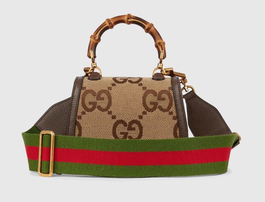 Gucci Bamboo 1947 Mini Top Handle Bag Camel and ebony jumbo GG canvas - Image 2