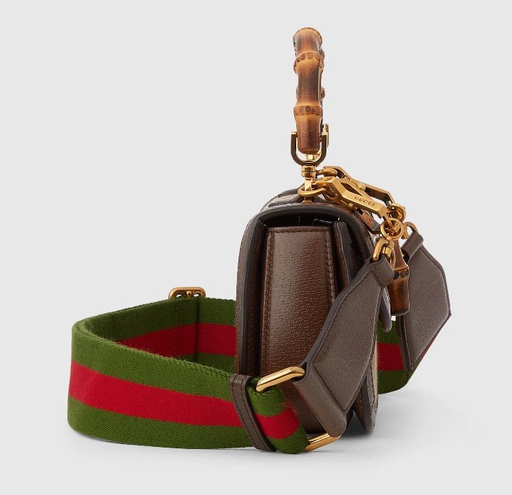 Gucci Bamboo 1947 Mini Top Handle Bag Camel and ebony jumbo GG canvas - Image 6
