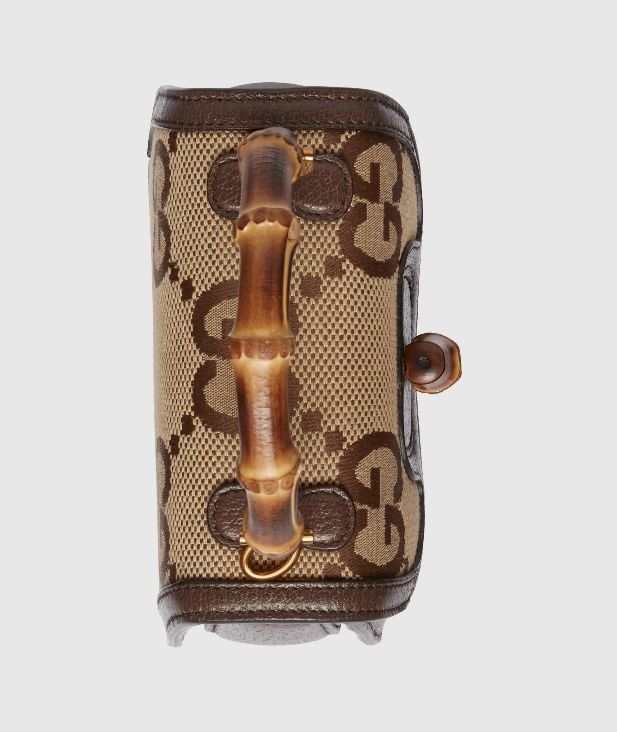 Gucci Bamboo 1947 Mini Top Handle Bag Camel and ebony jumbo GG canvas - Image 8
