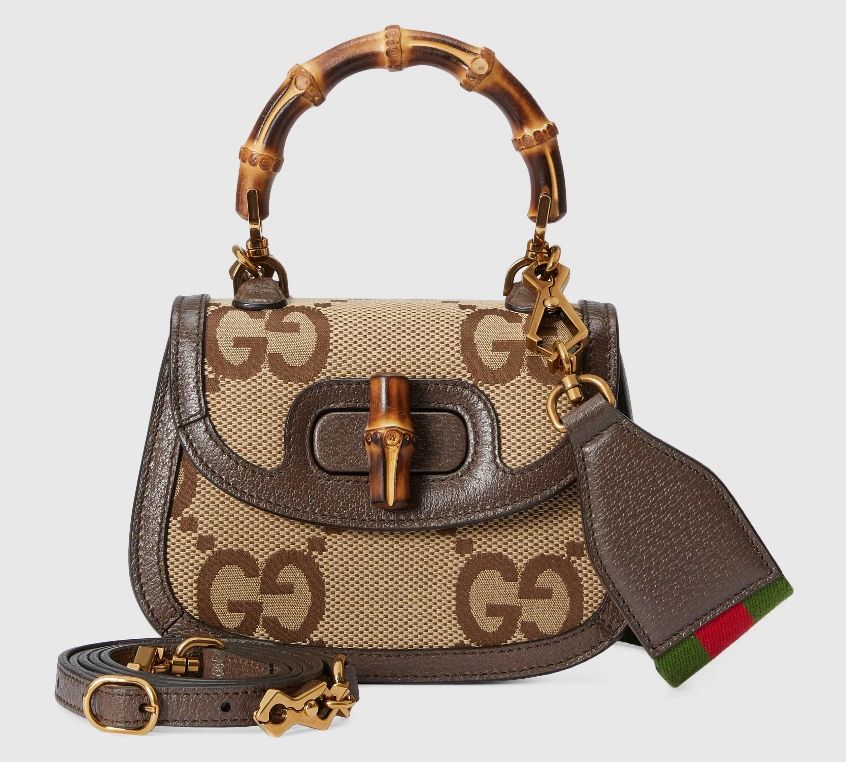 Gucci Bamboo 1947 Mini Top Handle Bag Camel and ebony jumbo GG canvas - Image 3