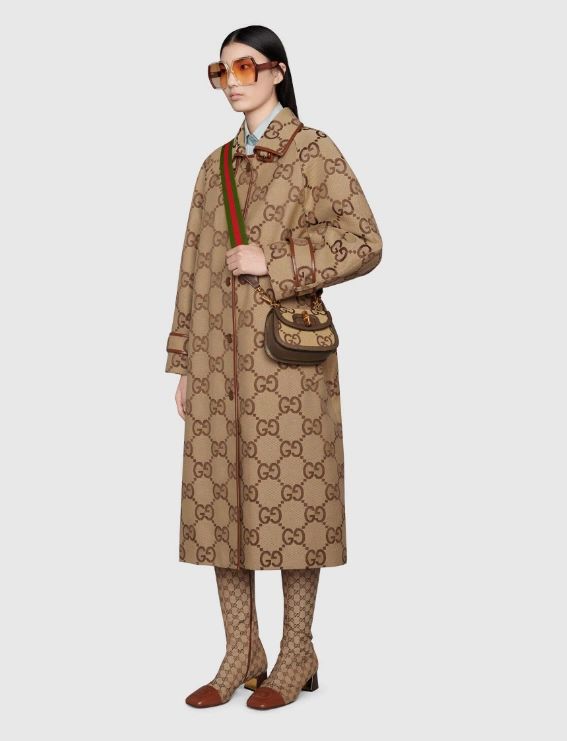 Gucci Bamboo 1947 Mini Top Handle Bag Camel and ebony jumbo GG canvas - Image 9