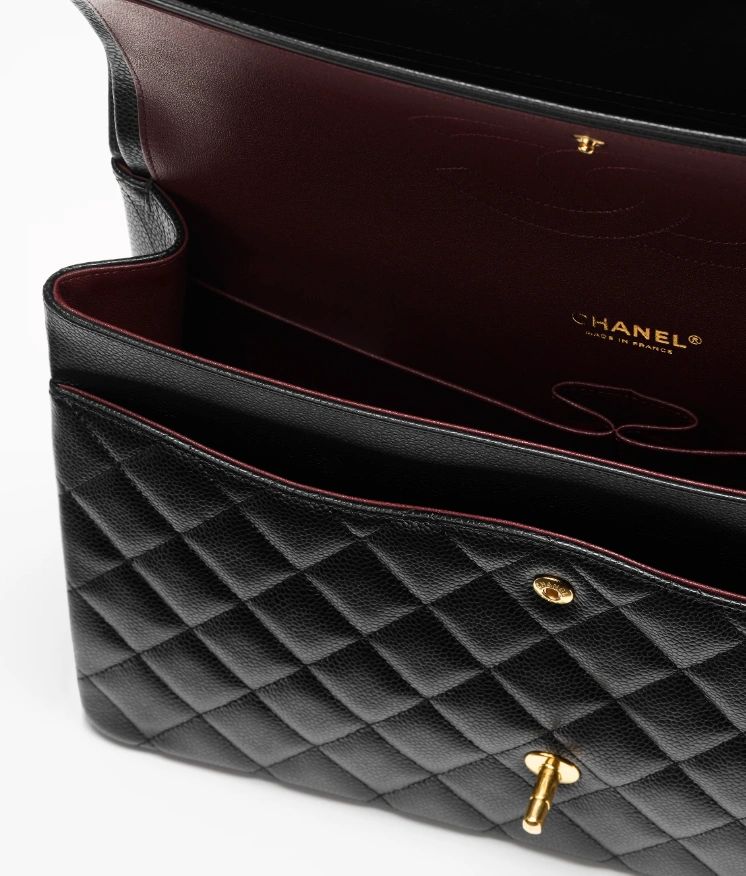 CHANEL LARGE CLASSIC HANDBAG Grained Calfskin & Gold-Tone Metal black - Image 3