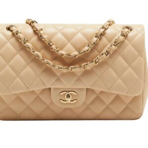 CHANEL BEIGE QUILTED CAVIAR CLASSIC DOUBLE FLAP LARGE