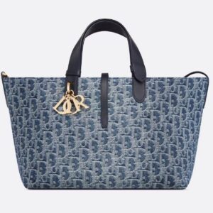 Medium Dior Toujours Bag Blue Denim Dior Oblique Jacquard