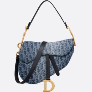 Saddle Bag with Strap Blue Denim Dior Oblique Jacquard