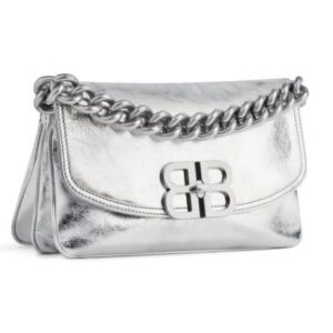 Balanciaga WOMEN'S BB SOFT SMALL FLAP BAG METALLIZED IN SILVER