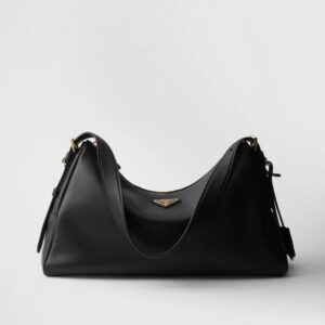Prada Aimée large leather shoulder bag black