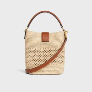 Celine SMALL LOUISE BUCKET IN RAFFIA AND CALFSKIN