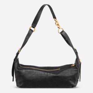 Dior Medium D-Journey Bag in Crinkled Calfskin Black Flat Macrocannage