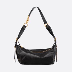 Dior Small D-Journey Bag in Crinkled Calfskin Black Flat Macrocannage