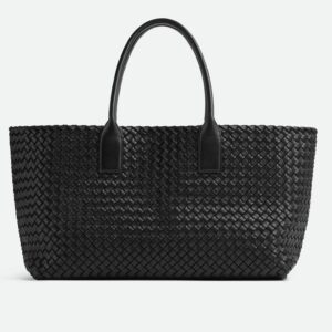 Bottega Veneta Cabat Leather Tote Bag Intrecciato medium black