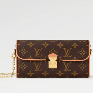 Louis Vuitton Pochette Camille Clutch Chain Bag Monogram Canvas Tan Leather Trim Gold-Tone Chain 8.1 in. New M13566