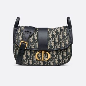Dior 30 Montaigne Medium Satchel Crossbody Blue Black Oblique Canvas Gold Buckle New M9363UTZQ_M928
