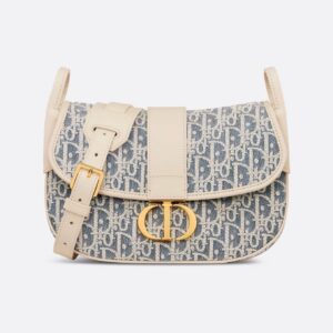 Dior 30 Montaigne Medium Satchel Crossbody Blue Oblique Canvas Gold-Tone CD Buckle New M9363UDFD_M925