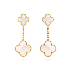 Van Cleef & Arpels Magic Alhambra earrings, 2 motifs 8K yellow gold, white mother-of-pearl