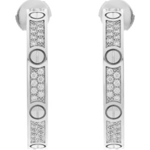 Cartier LOVE Hoop Earrings, Medium Model, Paved – 18K White Gold with 0.51 ct Diamonds