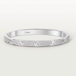 Cartier LOVE Bracelet Medium Model Paved – 18K White Gold with 1.67ct Diamonds, Size 18
