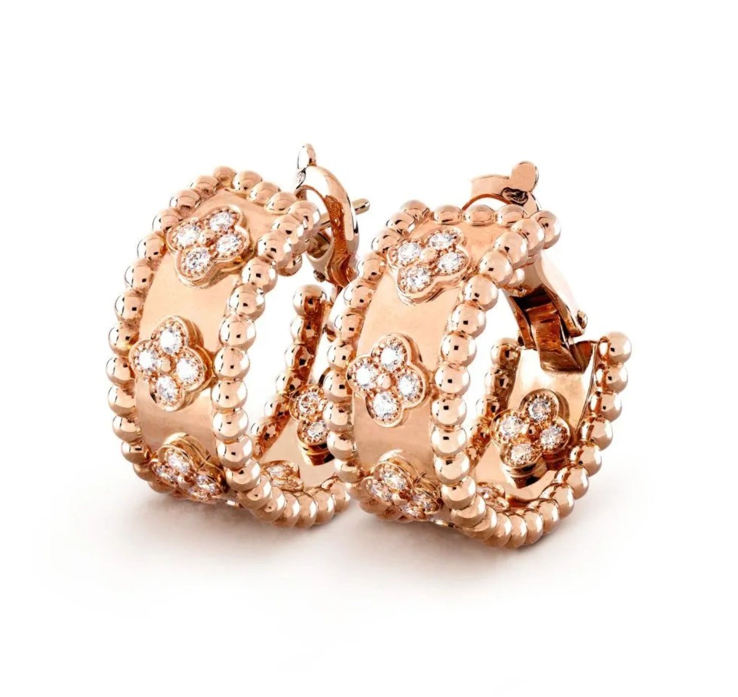 Van Cleef & Arpels Perlée Clovers 18K Rose Gold Hoop Earrings