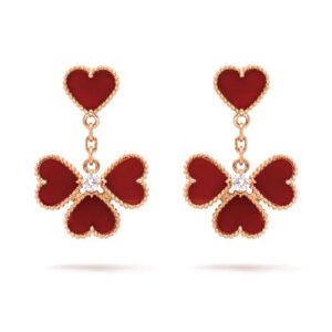 Van Cleef & Arpels Sweet Hearts Earrings in Carnelian & Diamond – 18K Rose Gold Stud Earrings, Large Model