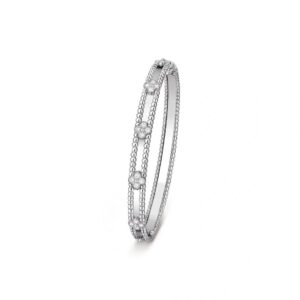 Van Cleef & Arpels Perlée Sweet Clovers Bracelet, Medium Model in 18K White Gold with Diamonds