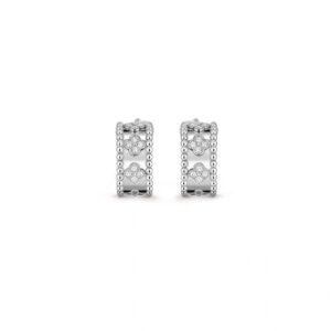 Van Cleef & Arpels Perlée Clovers Hoop Earrings in 18K White Gold with Diamonds