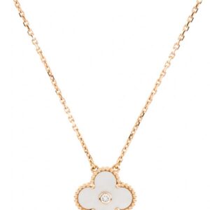 Van Cleef & Arpels Vintage Alhambra Holiday Edition Pendant Necklace in 18K Rose Gold with Diamond and Mother-of-Pearl