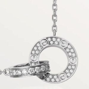 Cartier 18K White Gold Diamond Interlocking LOVE Pavé Necklace Full Set Authentic