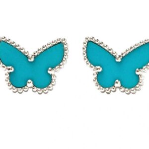 Van Cleef & Arpels Sweet Alhambra Turquoise Butterfly Earstuds 18K White Gold Full Set Authentic
